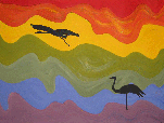 schilderij kraanvogels